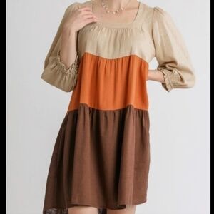 Umgee Colorblock Tiered Dress Cottagecore Farmhouse Bohemian Coastal Medium